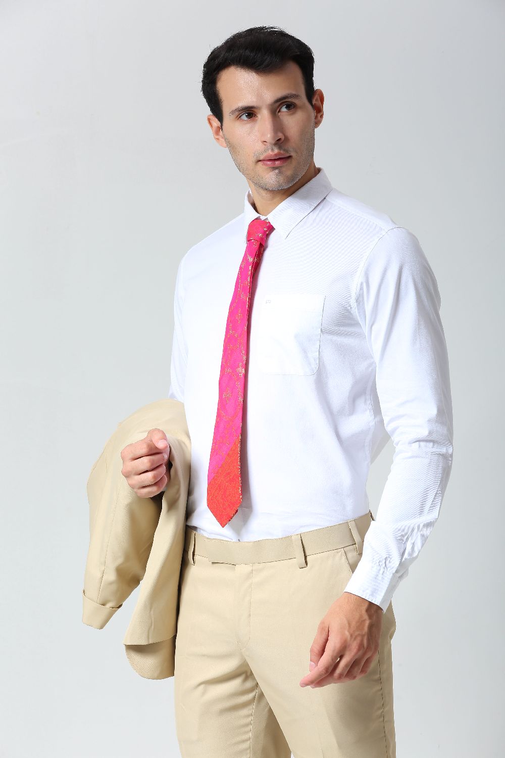 Pink Ethnic Gold Motif Silk Sari Tie