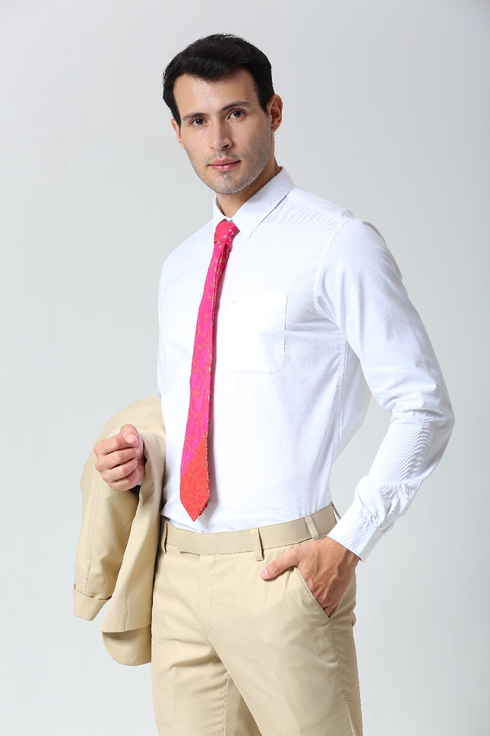 Pink Ethnic Gold Motif Silk Sari Tie