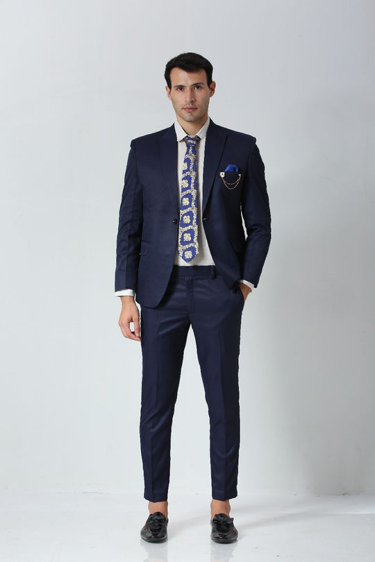 Navy Blue Ethnic Gold Motif Silk Sari Tie