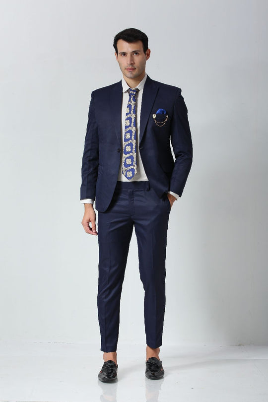 Navy Blue Ethnic Gold Motif Silk Sari Tie