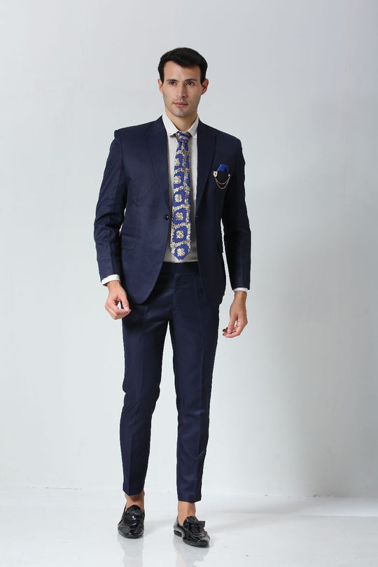 Navy Blue Ethnic Gold Motif Silk Sari Tie