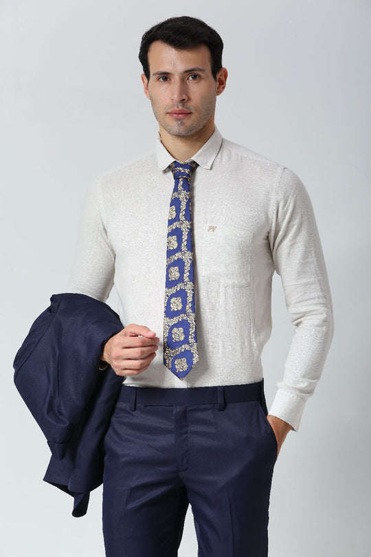 Navy Blue Ethnic Gold Motif Silk Sari Tie