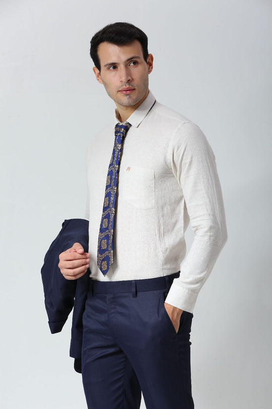 Navy Blue Ethnic Gold Motif Silk Sari Tie