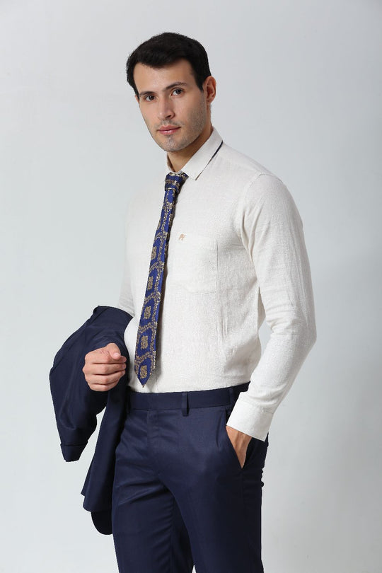 Navy Blue Ethnic Gold Motif Silk Sari Tie