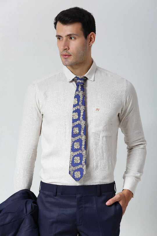 Navy Blue Ethnic Gold Motif Silk Sari Tie