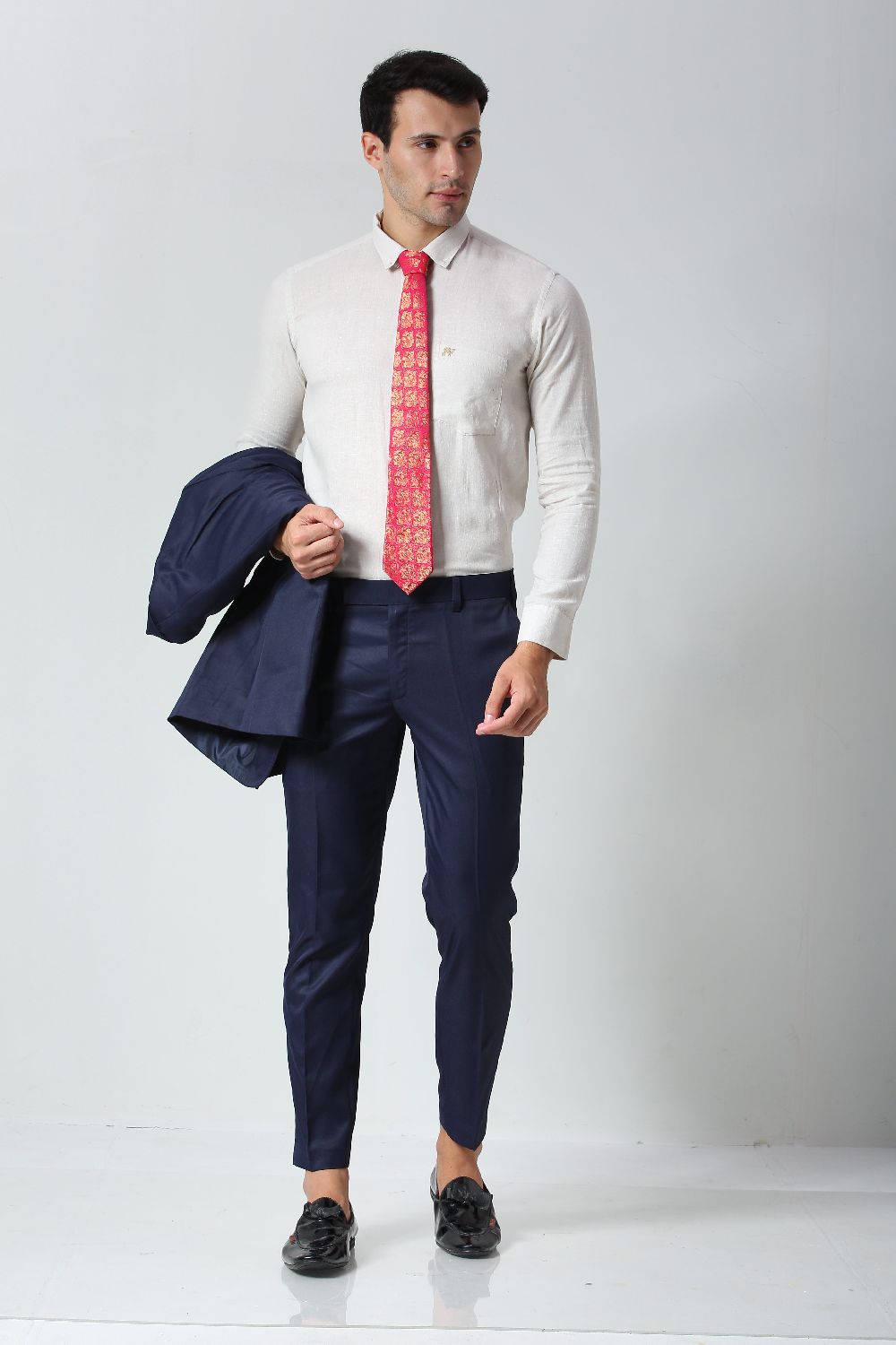 Pink Ethnic Gold Motif Silk Sari Tie