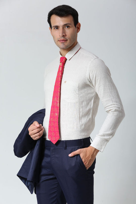 Pink Ethnic Gold Motif Silk Sari Tie