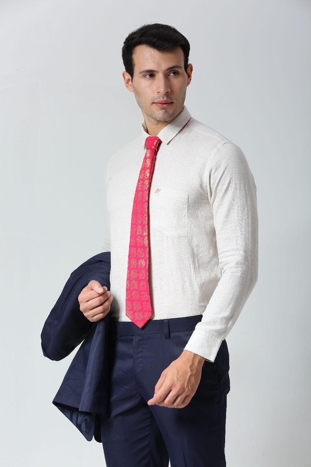 Pink Ethnic Gold Motif Silk Sari Tie