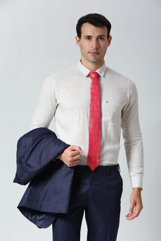 Pink Ethnic Gold Motif Silk Sari Tie