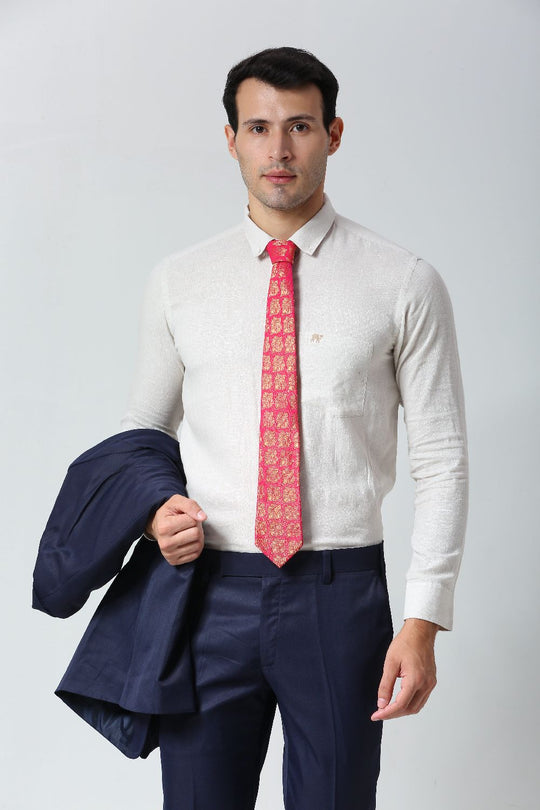 Pink Ethnic Gold Motif Silk Sari Tie