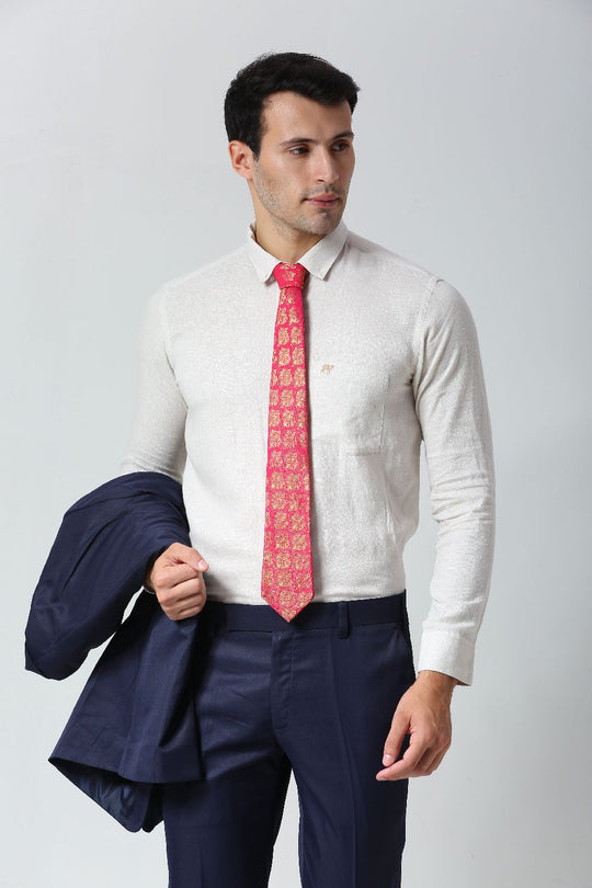 Pink Ethnic Gold Motif Silk Sari Tie