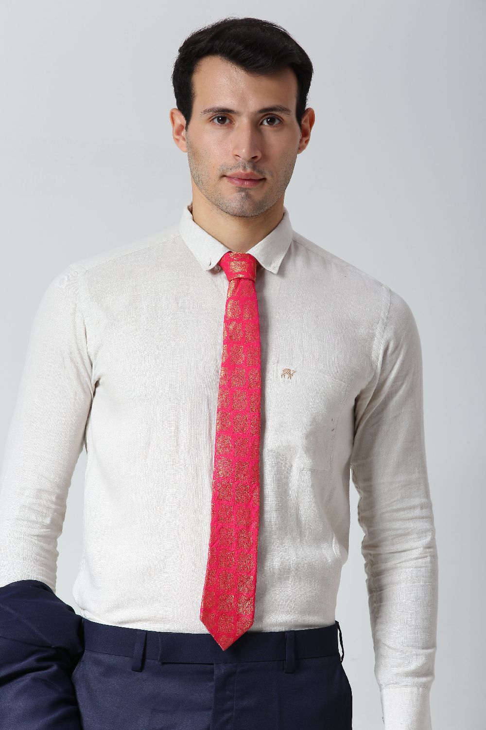 Pink Ethnic Gold Motif Silk Sari Tie