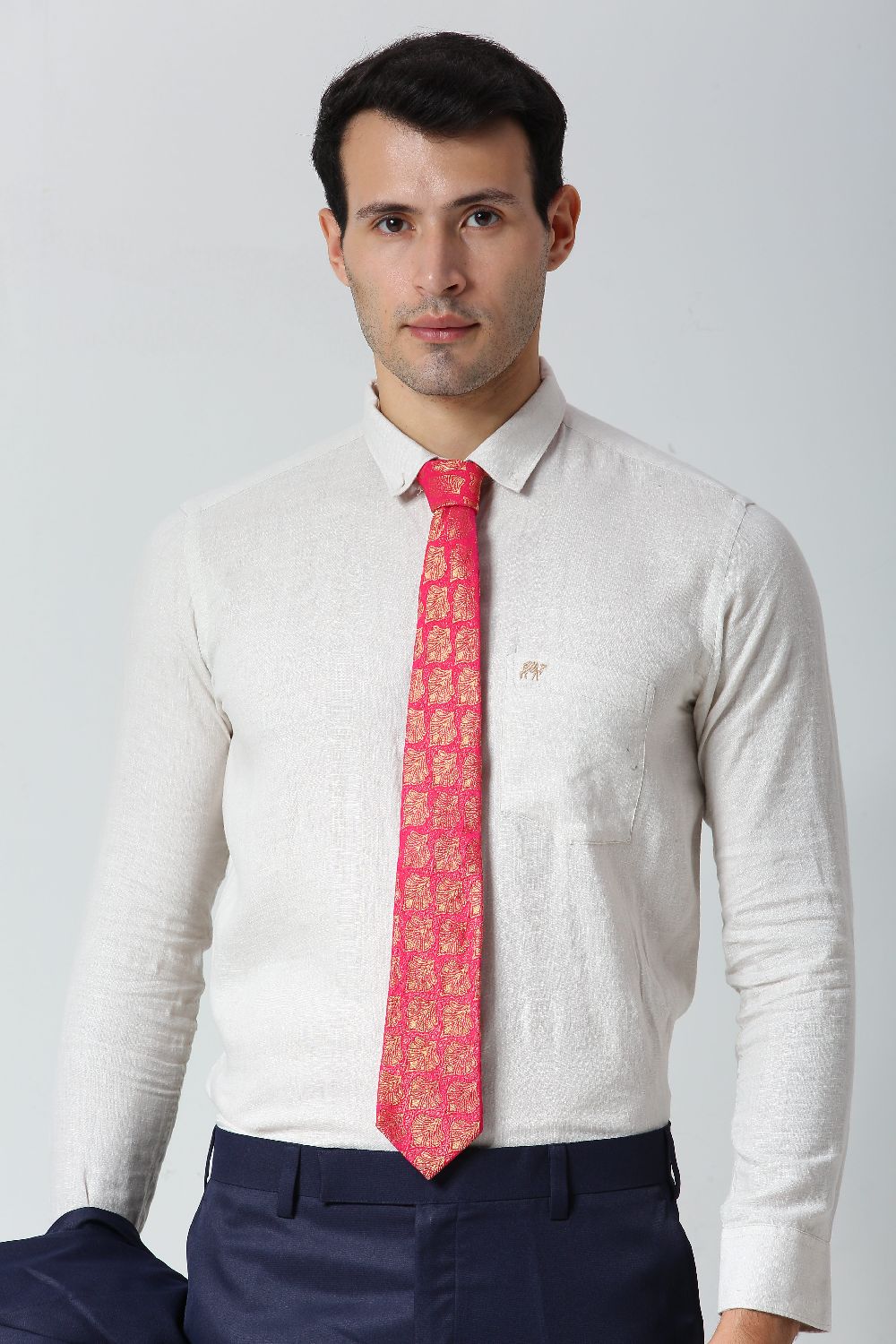 Pink Ethnic Gold Motif Silk Sari Tie