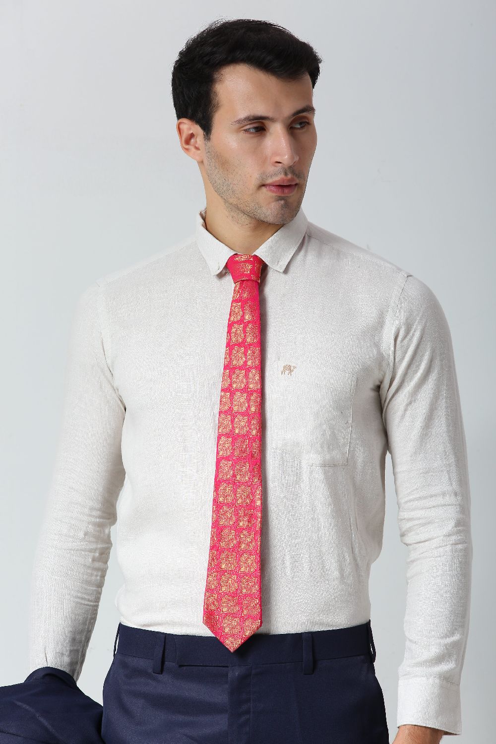 Pink Ethnic Gold Motif Silk Sari Tie