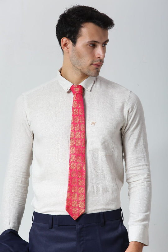 Pink Ethnic Gold Motif Silk Sari Tie