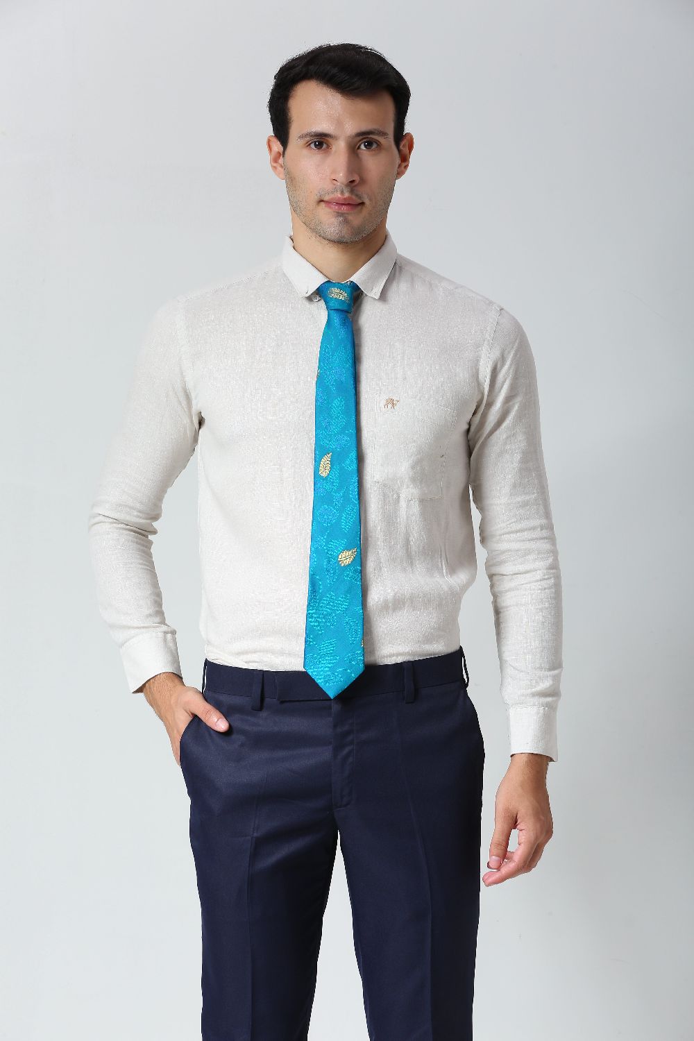 Turquoise Ethnic Gold Motif Silk Sari Tie