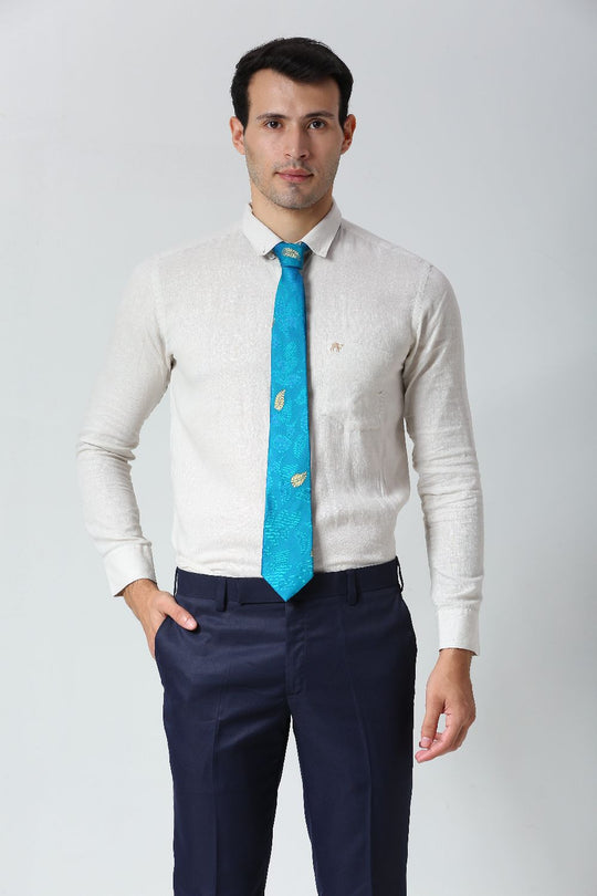 Turquoise Ethnic Gold Motif Silk Sari Tie