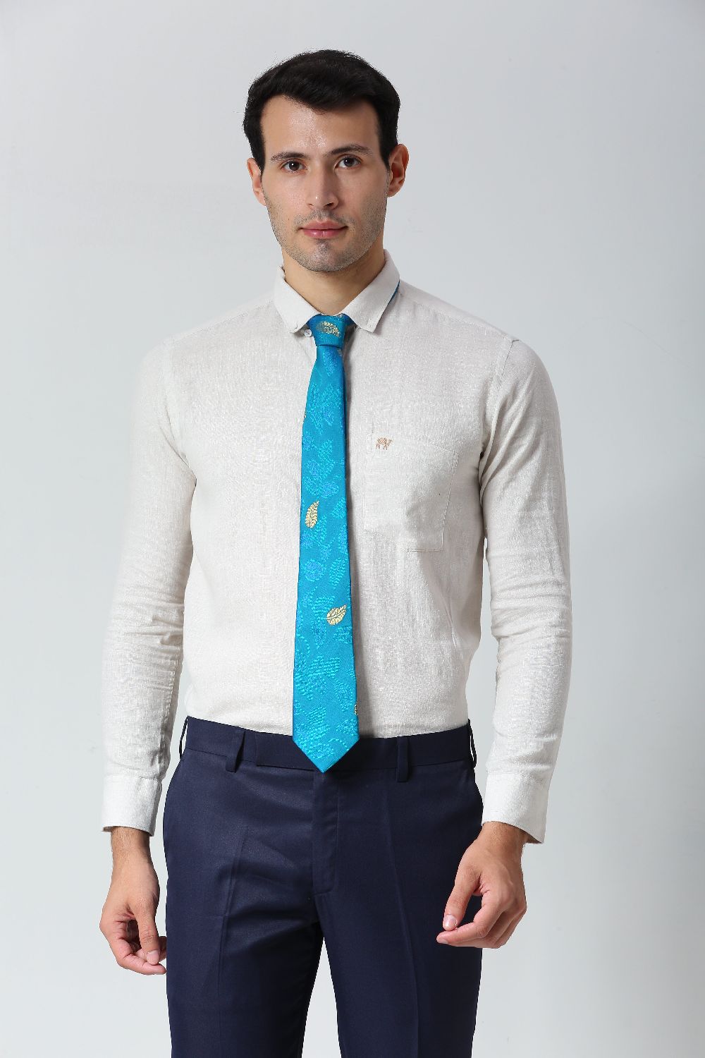 Turquoise Ethnic Gold Motif Silk Sari Tie