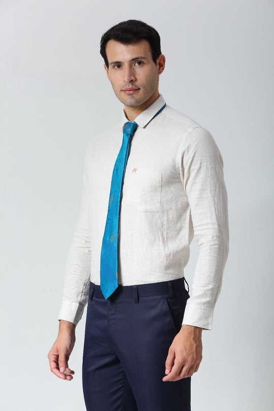 Turquoise Ethnic Gold Motif Silk Sari Tie