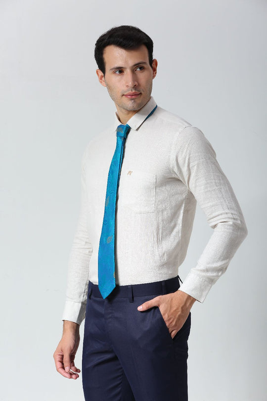 Turquoise Ethnic Gold Motif Silk Sari Tie