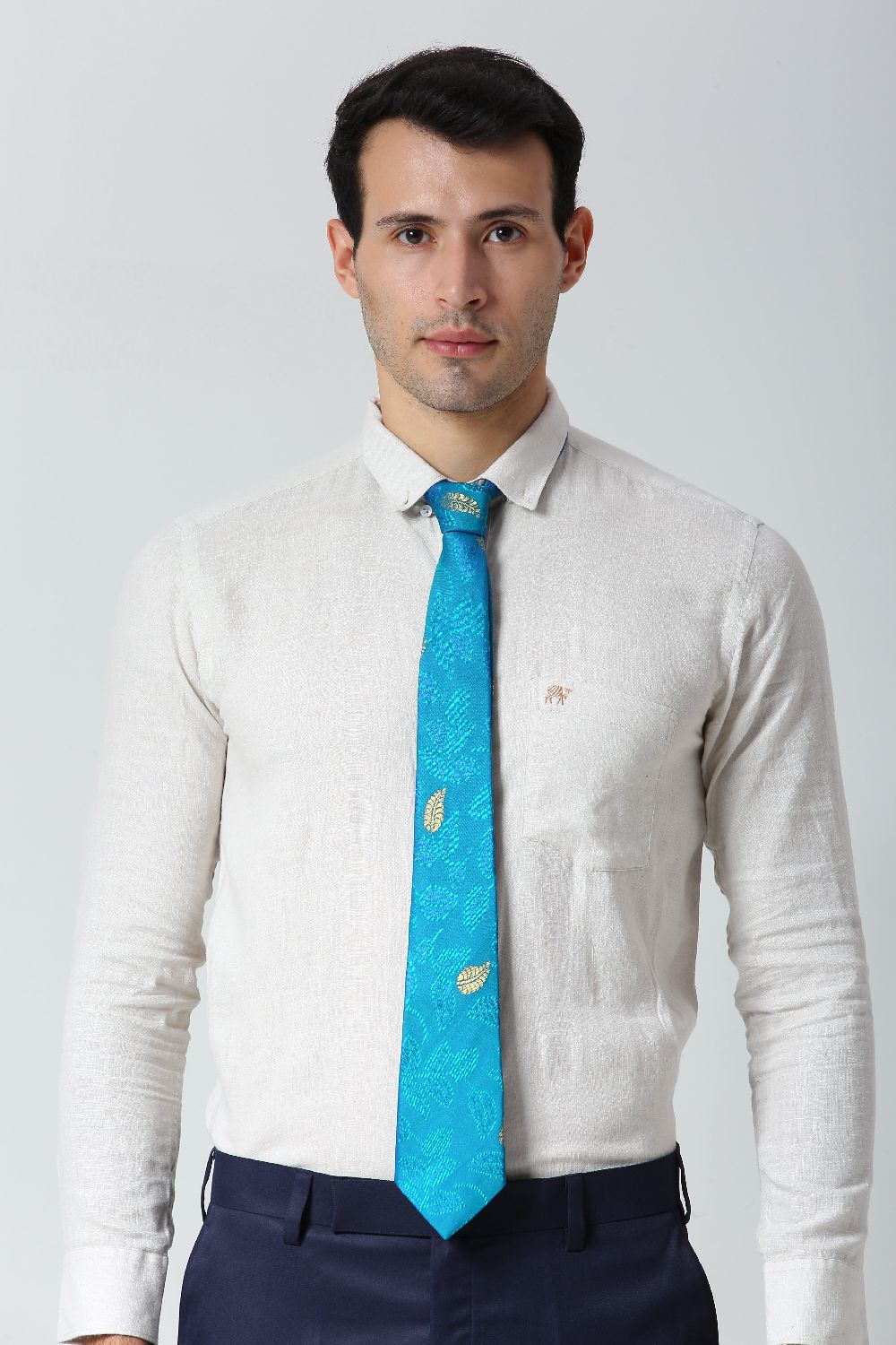 Turquoise Ethnic Gold Motif Silk Sari Tie