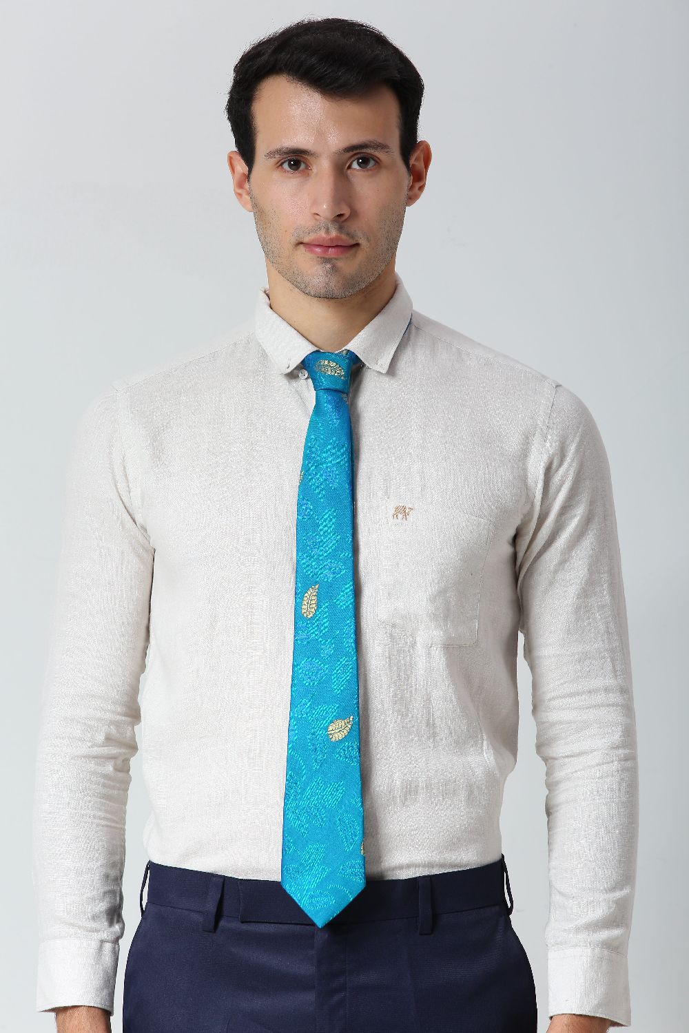 Turquoise Ethnic Gold Motif Silk Sari Tie