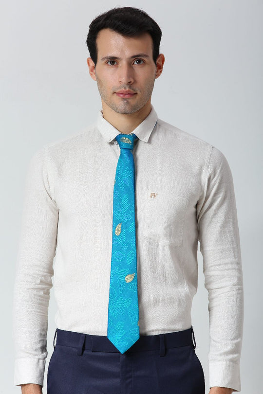 Turquoise Ethnic Gold Motif Silk Sari Tie