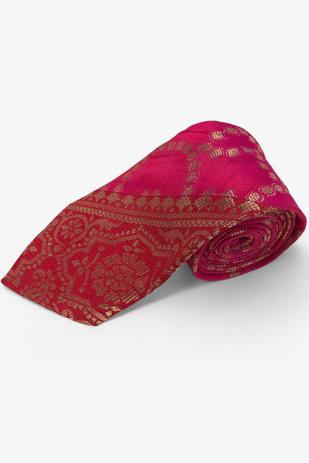 Pink Ethnic Gold Motif Silk Sari Tie