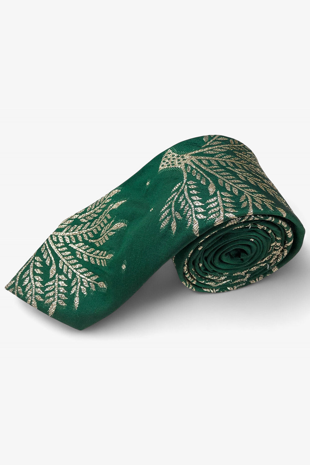 Dark Green Ethnic Gold Motif Silk Sari Tie