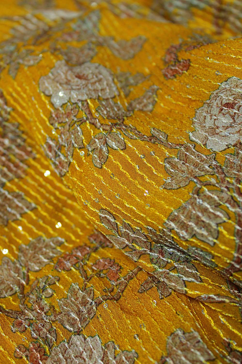 Sienna Mustard Georgette Floral Sequins Ready to Wear One Minute Saree