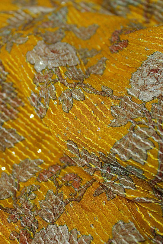 Sienna Mustard Georgette Floral Sequins Ready to Wear One Minute Saree