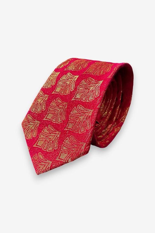 Pink Ethnic Gold Motif Silk Sari Tie
