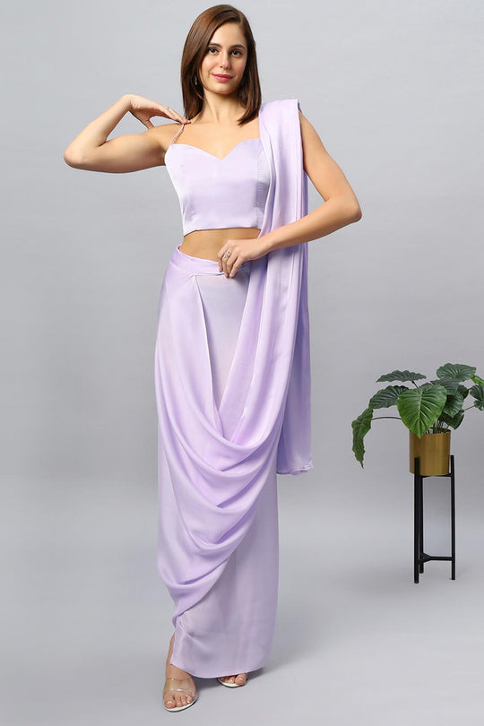 Isa Satin Silk Lavender Sarong Saree