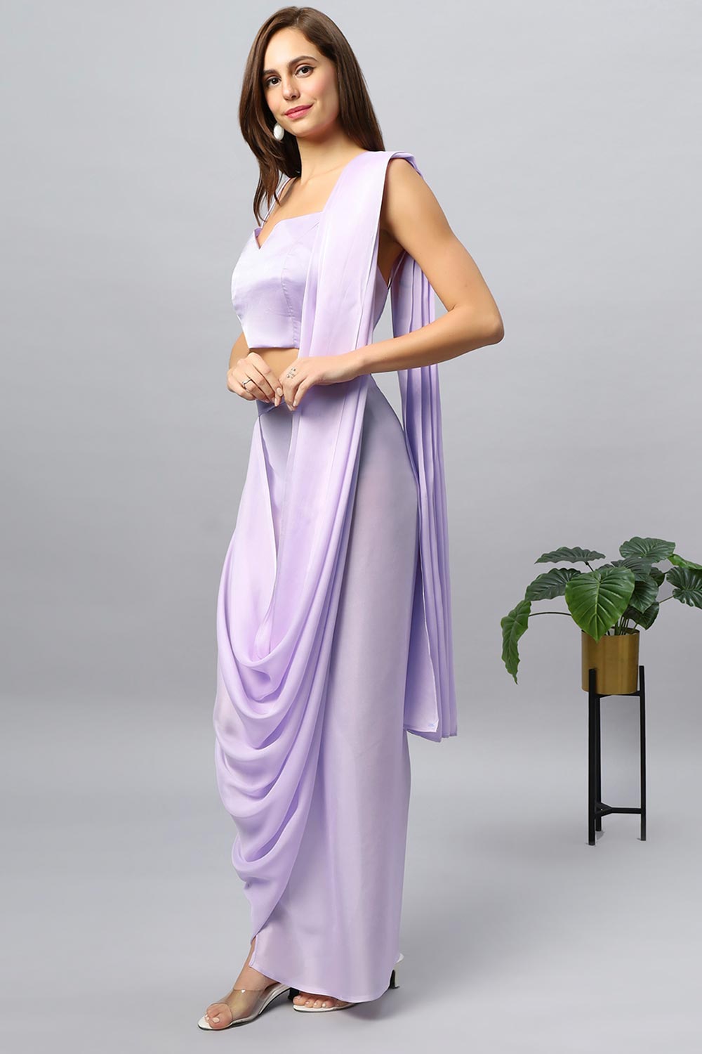Isa Satin Silk Lavender Sarong Saree