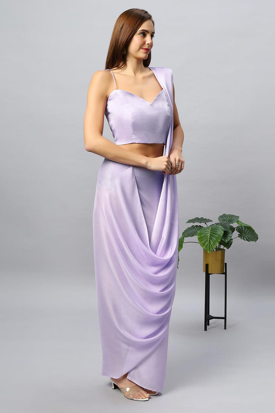 Isa Satin Silk Lavender Sarong Saree