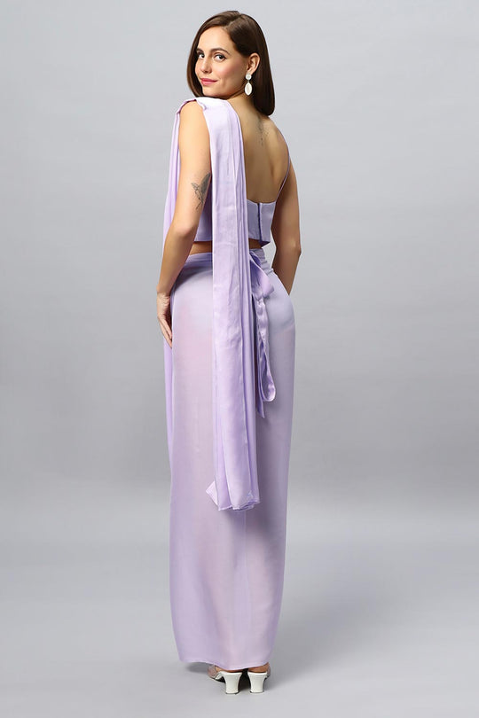 Isa Satin Silk Lavender Sarong Saree