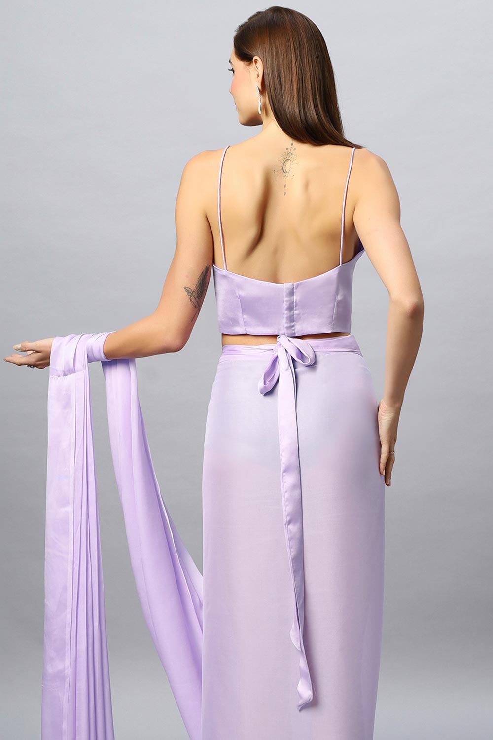 Isa Satin Silk Lavender Sarong Saree