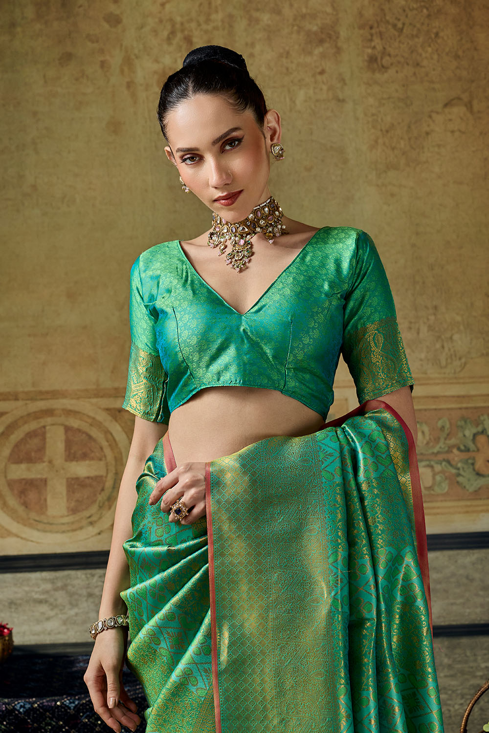 Azalea Sea Green Handloom Silk Zari Woven Designer Ready to Wear Saree