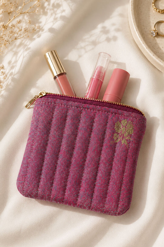 Ana Purple Banarasi Silk Small Zipper Pouch