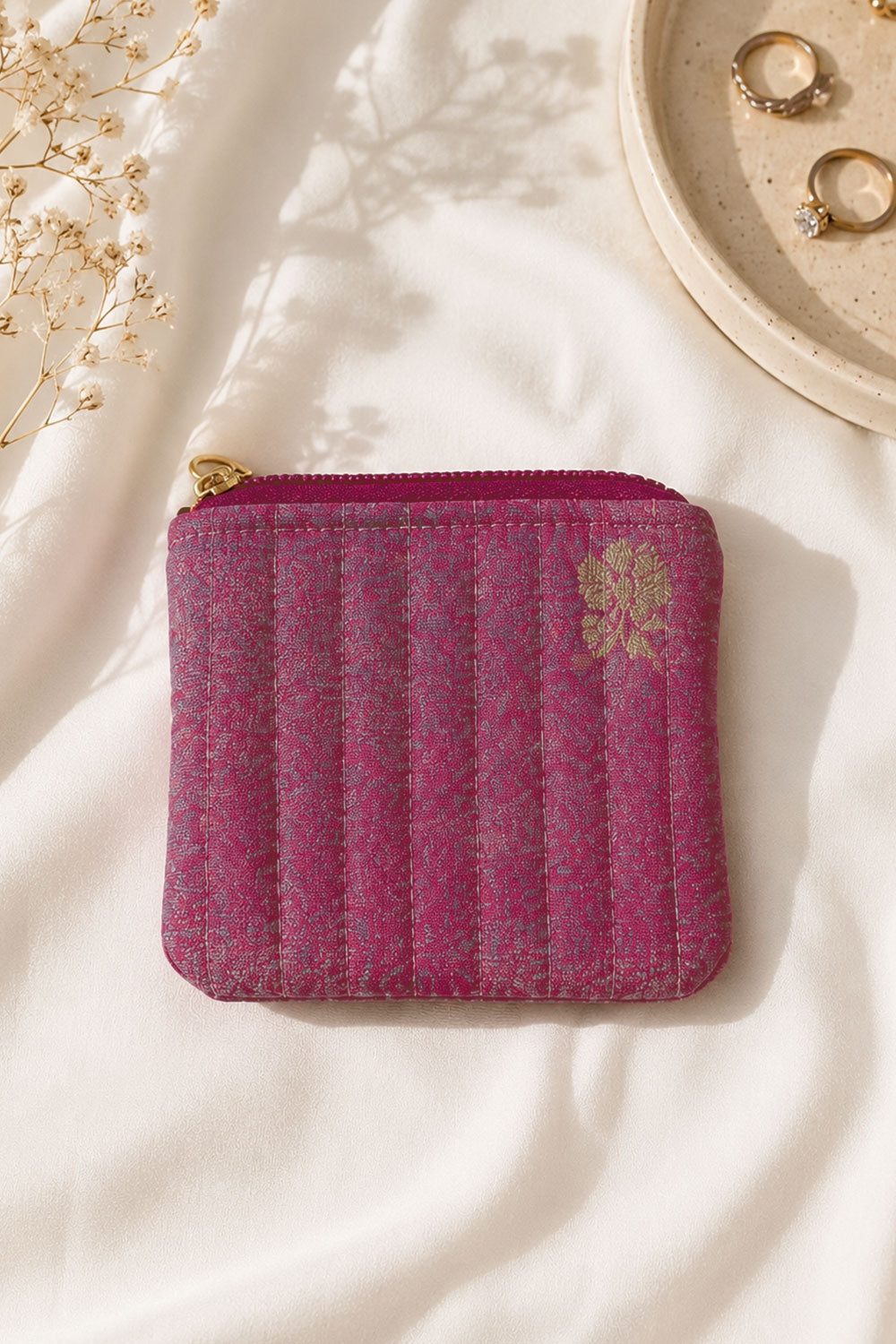 Ana Purple Banarasi Silk Small Zipper Pouch