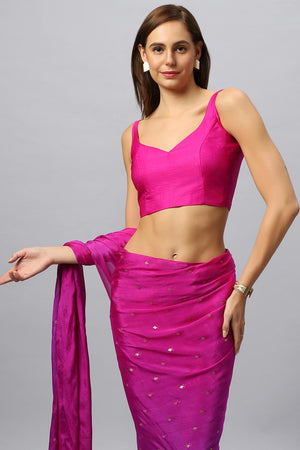 Jolie Pink Satin Silk Leaf Neck Blouse
