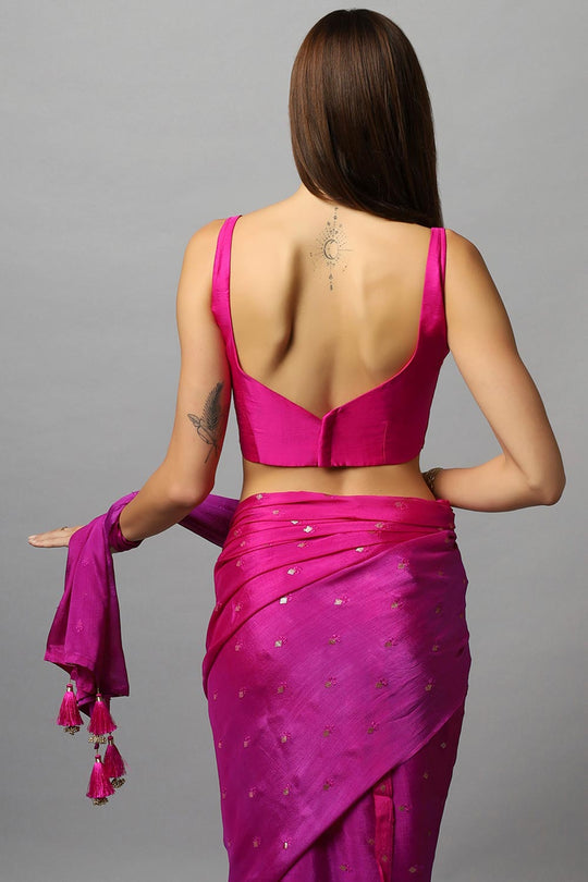 Jolie Magenta Chinon Silk Sarong Saree with Gold Sequins