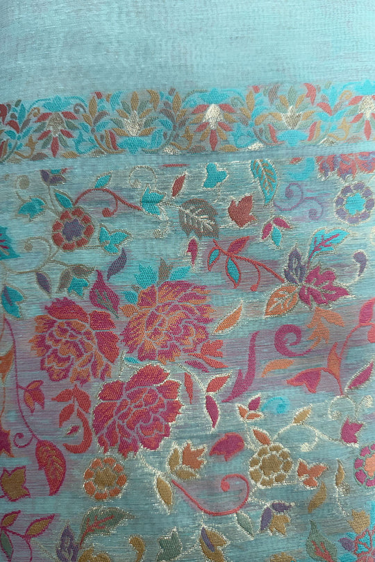 Trina Turquoise Art Silk Floral Design Ready to Wear One Minute Saree