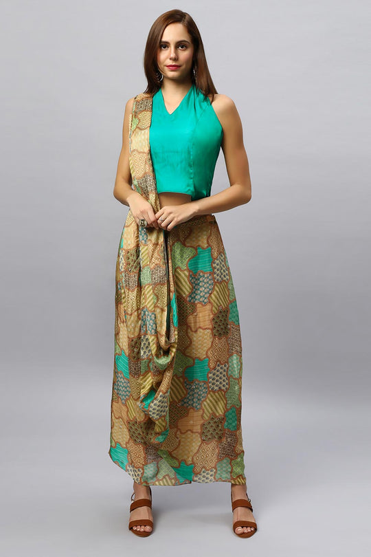 Kaia Gold Chinon Silk Sarong Saree with Gold Sequins