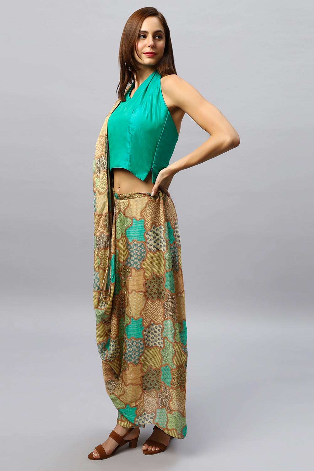 Kaia Gold Chinon Silk Sarong Saree with Gold Sequins