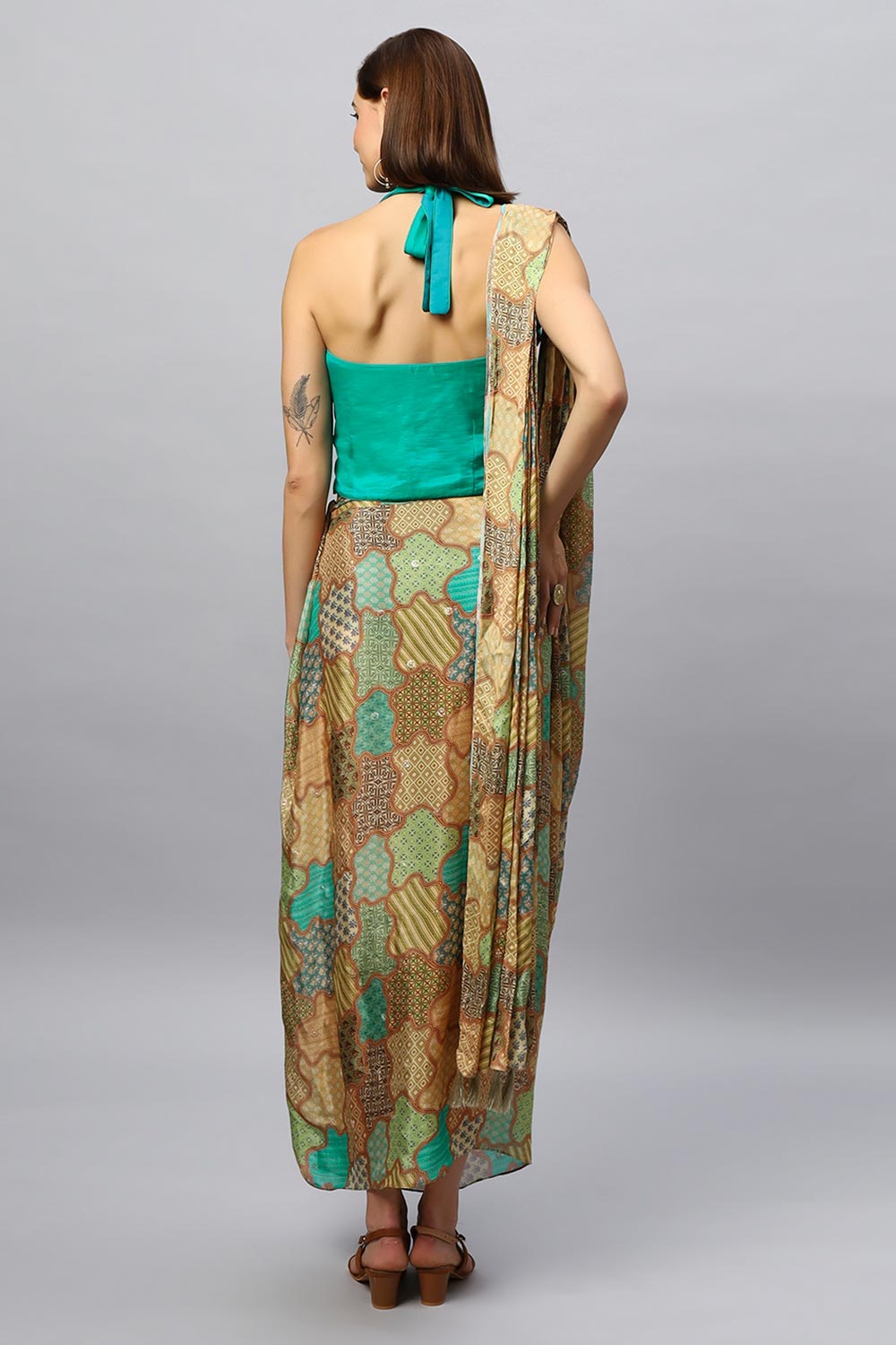 Kaia Gold Chinon Silk Sarong Saree with Gold Sequins