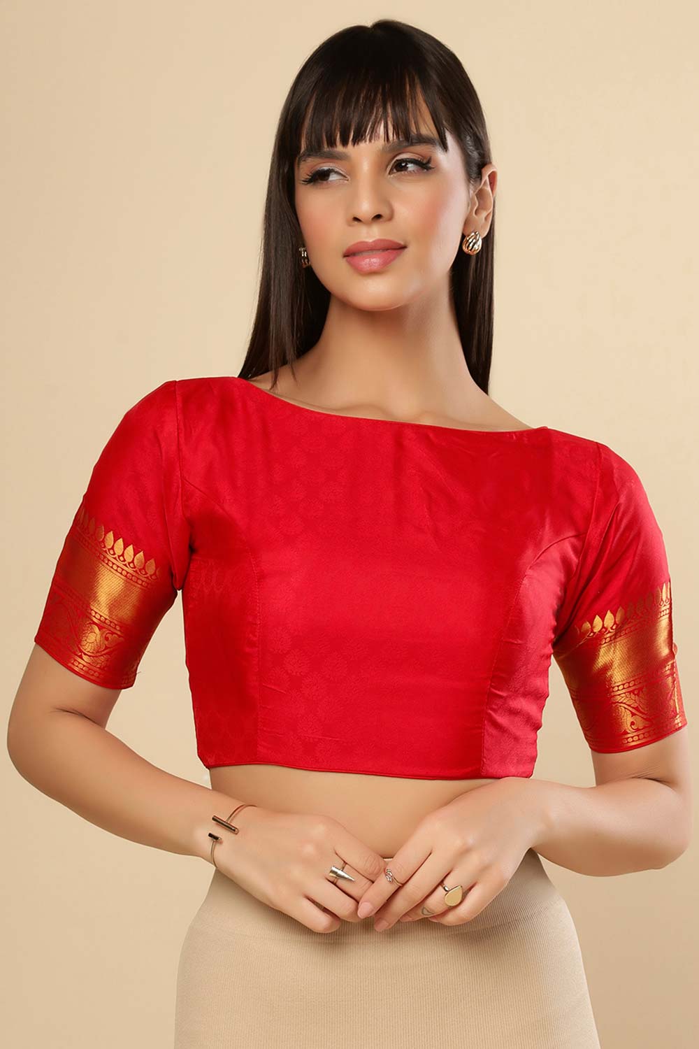 Silia Red Silk Blend Banarasi One Minute Saree
