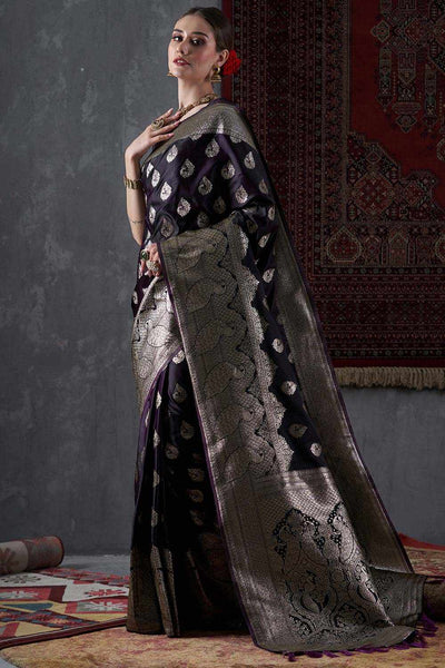 Ashley Violet Satin Printed One Minute Saree