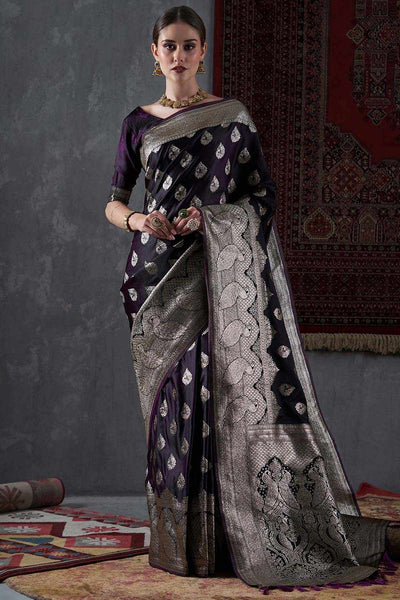 Ashley Violet Satin Printed One Minute Saree