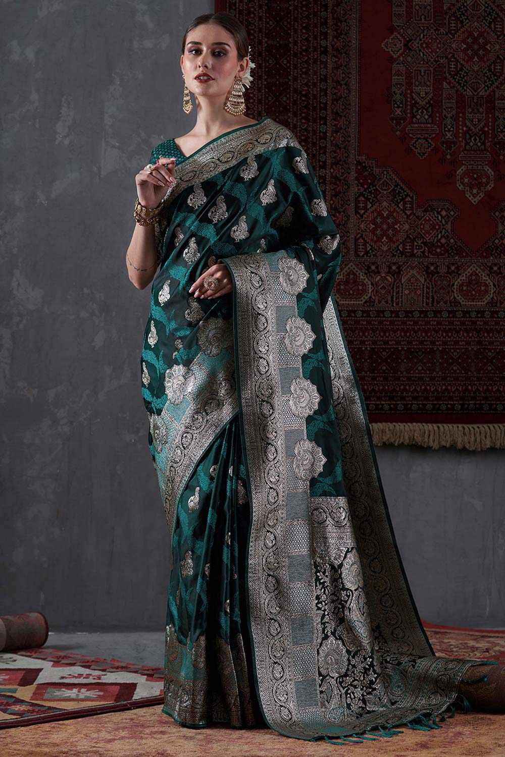 Kayla Green Satin Printed One Minute Saree